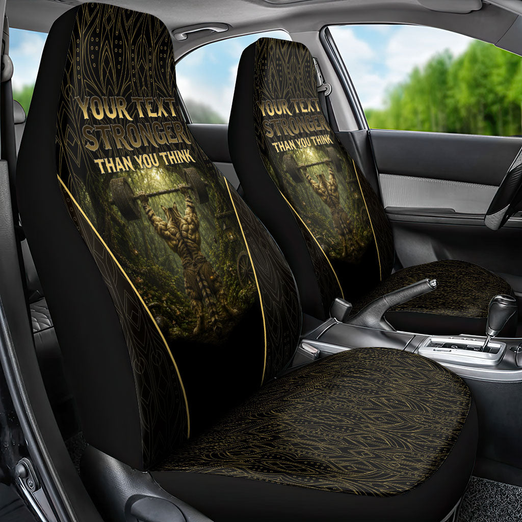 Personalized Muscular Cat Weightlifting Car Seat Cover Pain For Growth Dark Fantasy Gym Graphic