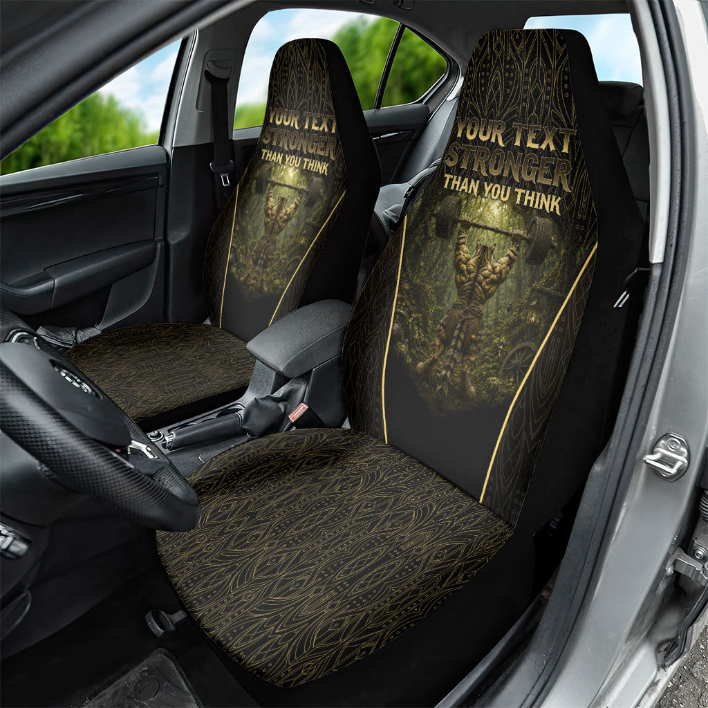 Personalized Muscular Cat Weightlifting Car Seat Cover Pain For Growth Dark Fantasy Gym Graphic