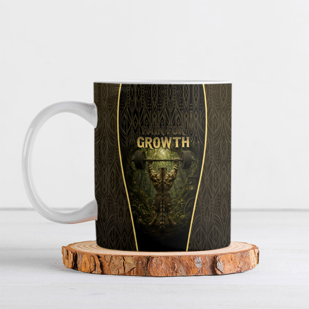 Personalized Muscular Cat Weightlifting Ceramic Mug Pain For Growth Dark Fantasy Gym Graphic