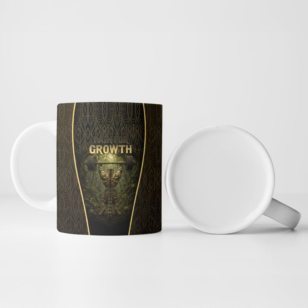 Personalized Muscular Cat Weightlifting Ceramic Mug Pain For Growth Dark Fantasy Gym Graphic