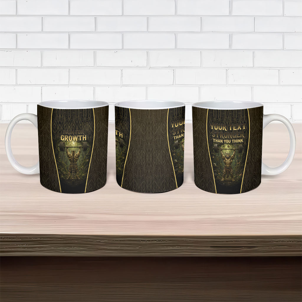 Personalized Muscular Cat Weightlifting Ceramic Mug Pain For Growth Dark Fantasy Gym Graphic