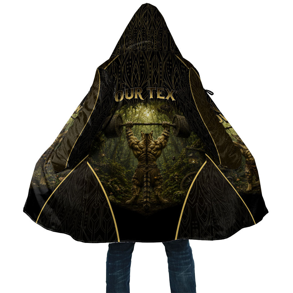 Personalized Muscular Cat Weightlifting Cloak Pain For Growth Dark Fantasy Gym Graphic