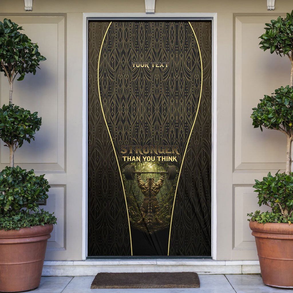 Personalized Muscular Cat Weightlifting Door Cover Pain For Growth Dark Fantasy Gym Graphic