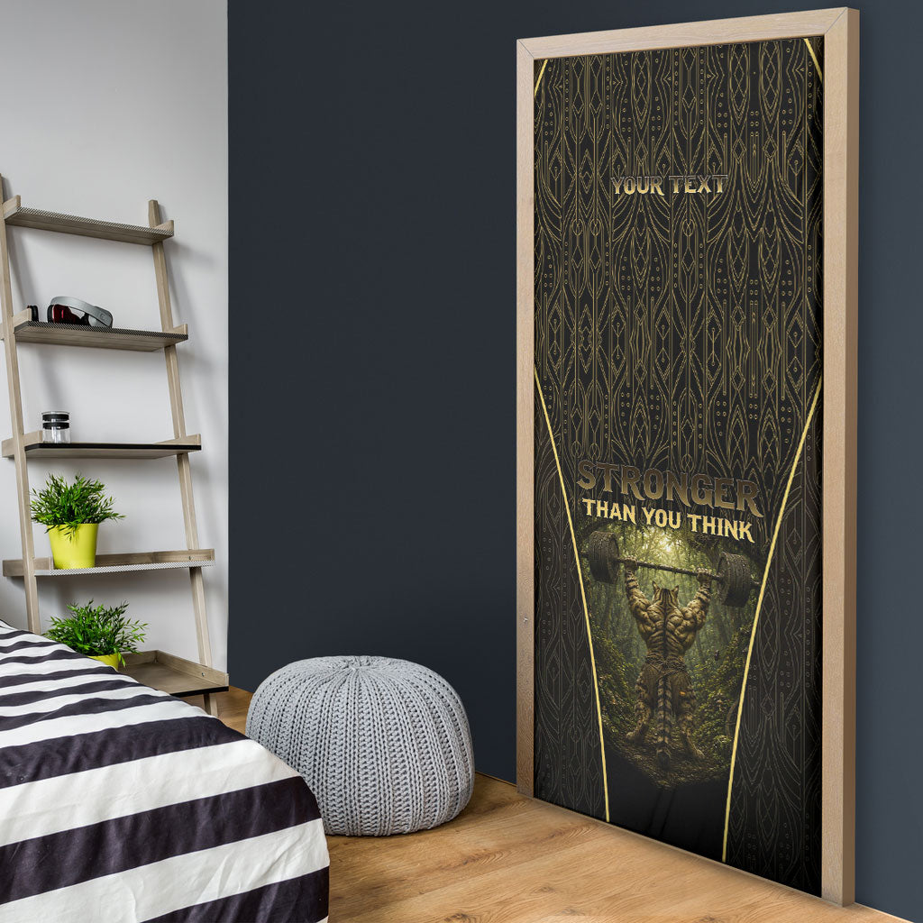 Personalized Muscular Cat Weightlifting Door Cover Pain For Growth Dark Fantasy Gym Graphic