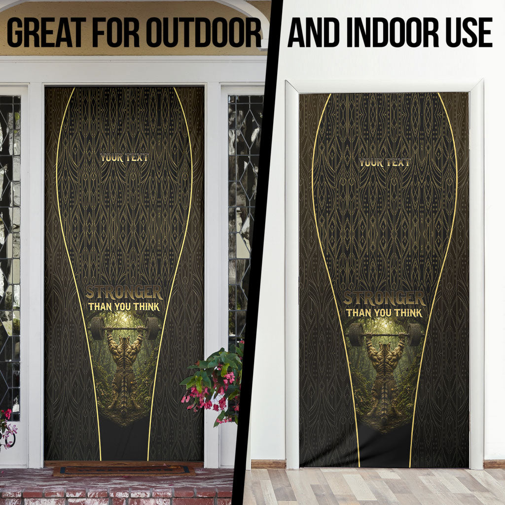 Personalized Muscular Cat Weightlifting Door Cover Pain For Growth Dark Fantasy Gym Graphic