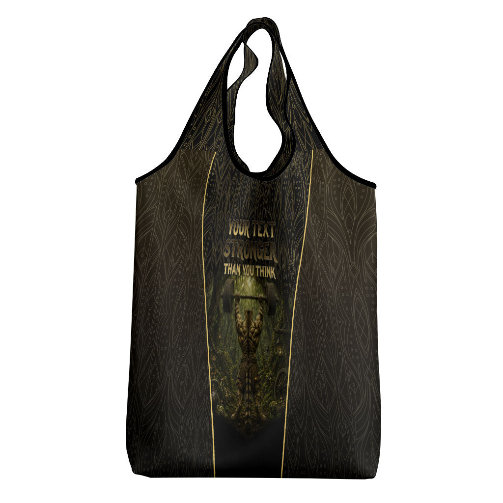 Personalized Muscular Cat Weightlifting Grocery Bag Pain For Growth Dark Fantasy Gym Graphic