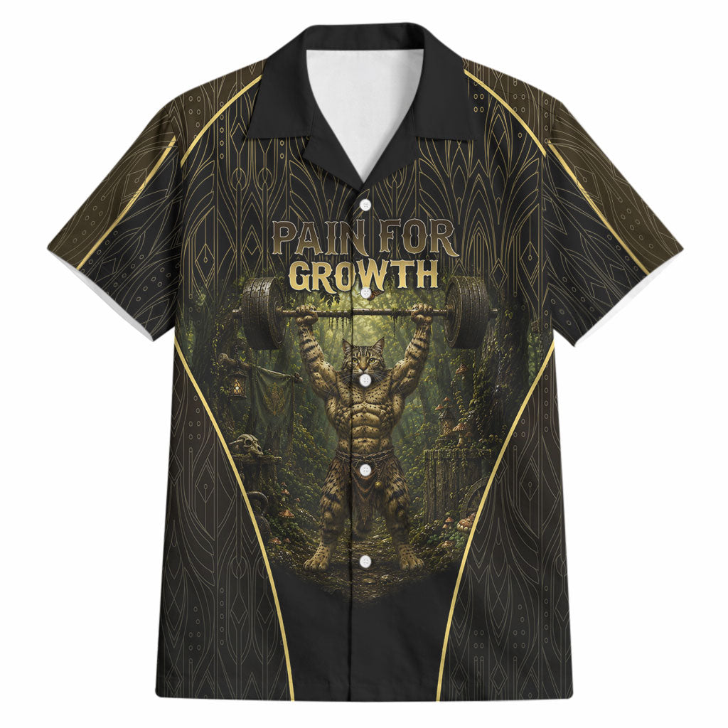 Personalized Muscular Cat Weightlifting Hawaiian Shirt Pain For Growth Dark Fantasy Gym Graphic