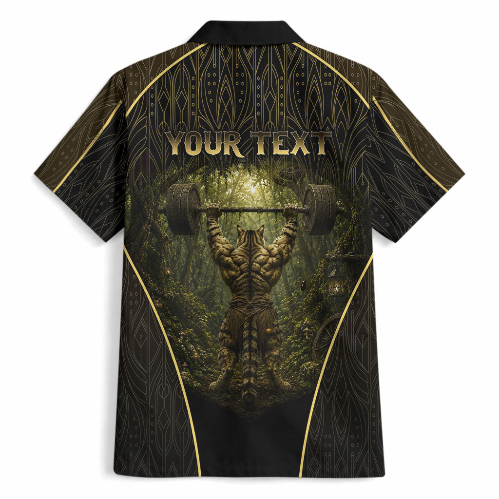 Personalized Muscular Cat Weightlifting Hawaiian Shirt Pain For Growth Dark Fantasy Gym Graphic