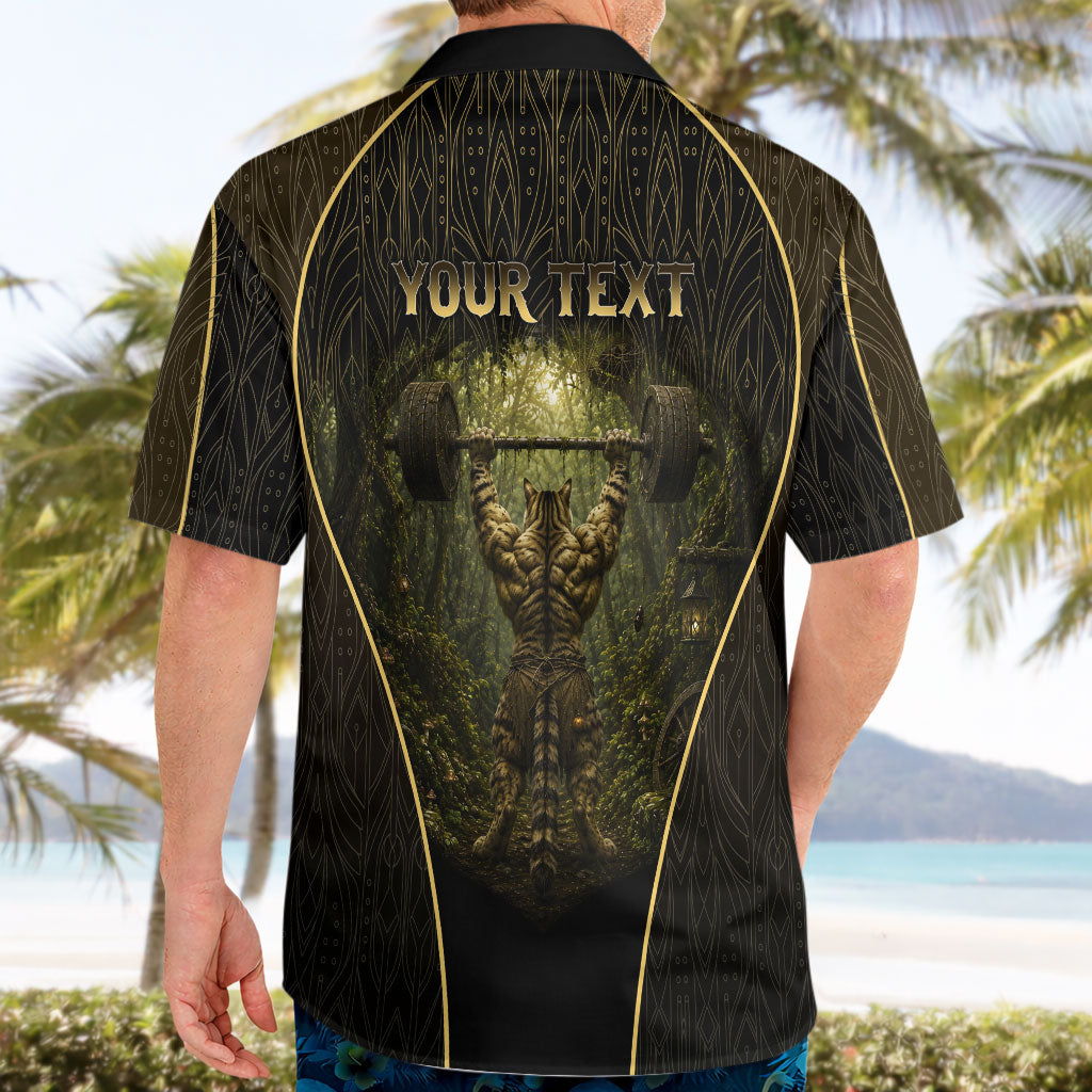 Personalized Muscular Cat Weightlifting Hawaiian Shirt Pain For Growth Dark Fantasy Gym Graphic