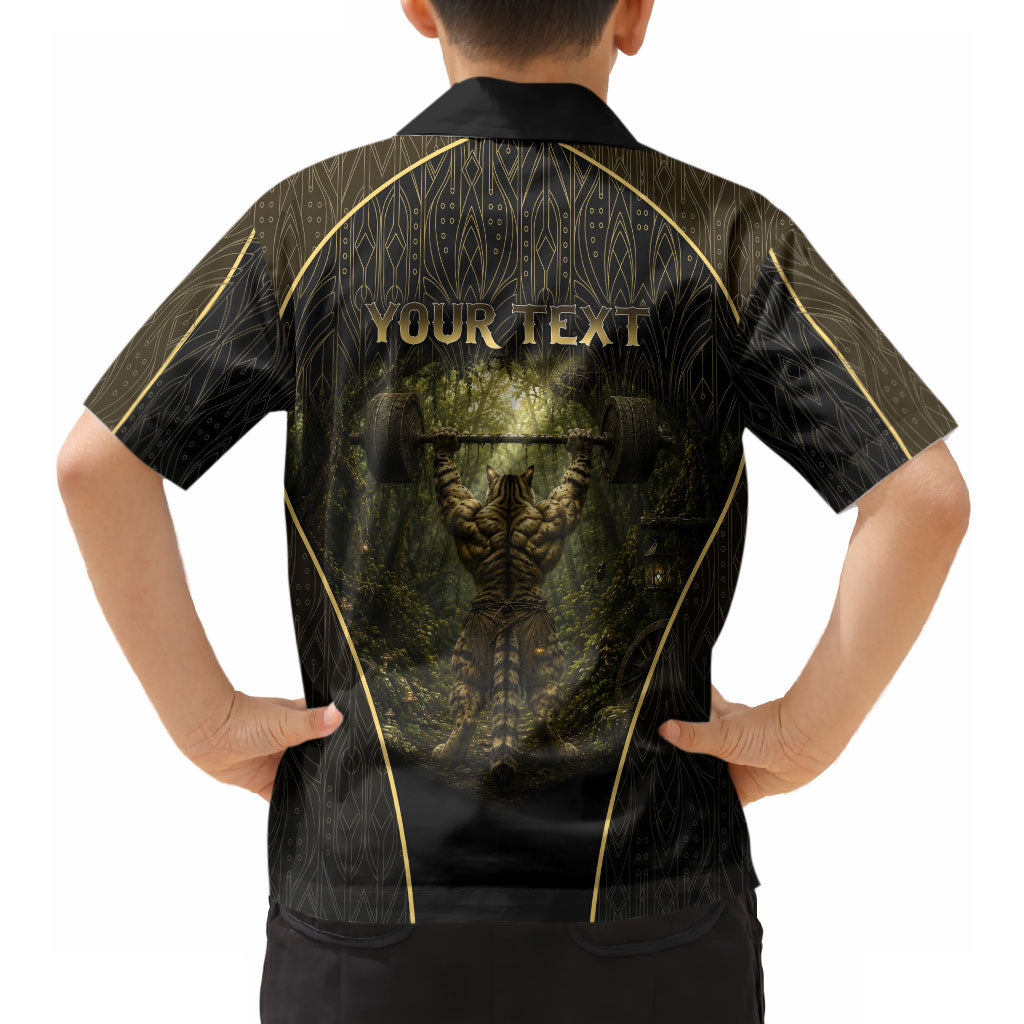 Personalized Muscular Cat Weightlifting Hawaiian Shirt Pain For Growth Dark Fantasy Gym Graphic