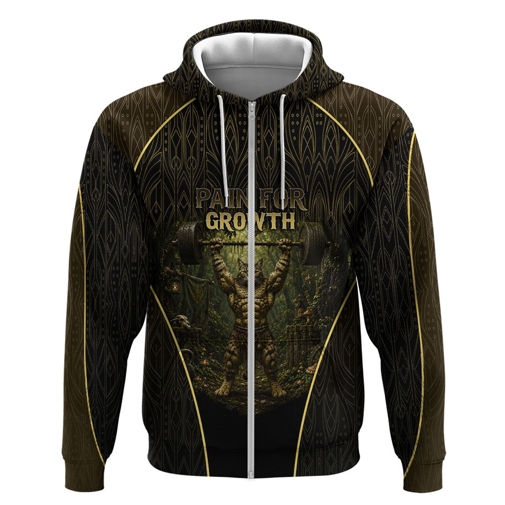 Personalized Muscular Cat Weightlifting Hoodie Pain For Growth Dark Fantasy Gym Graphic