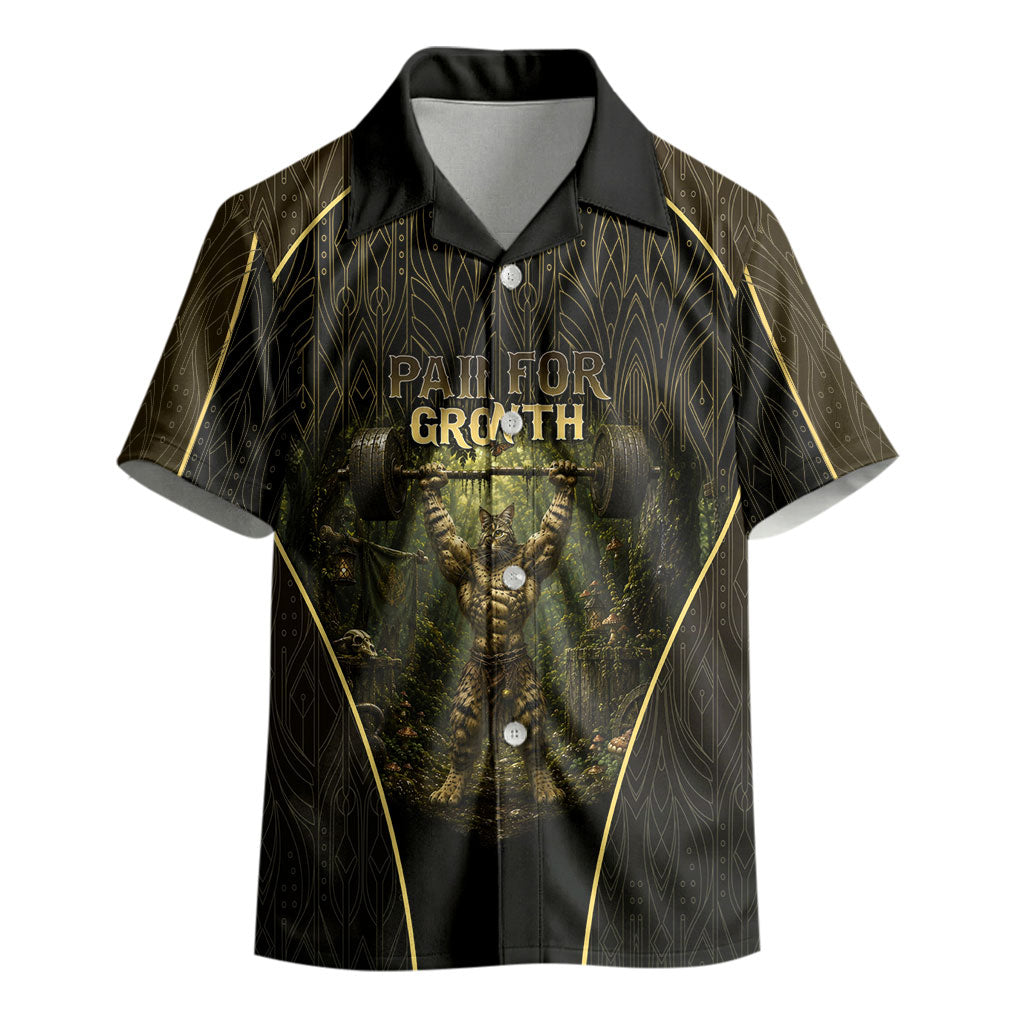 Personalized Muscular Cat Weightlifting Kid Hawaiian Shirt Pain For Growth Dark Fantasy Gym Graphic