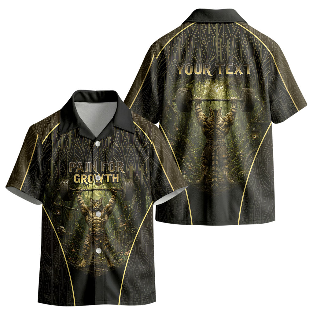 Personalized Muscular Cat Weightlifting Kid Hawaiian Shirt Pain For Growth Dark Fantasy Gym Graphic