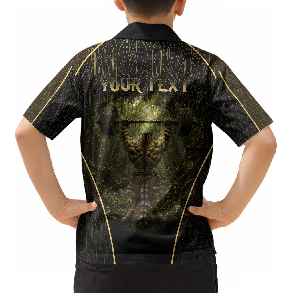 Personalized Muscular Cat Weightlifting Kid Hawaiian Shirt Pain For Growth Dark Fantasy Gym Graphic