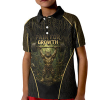 Personalized Muscular Cat Weightlifting Kid Polo Shirt Pain For Growth Dark Fantasy Gym Graphic