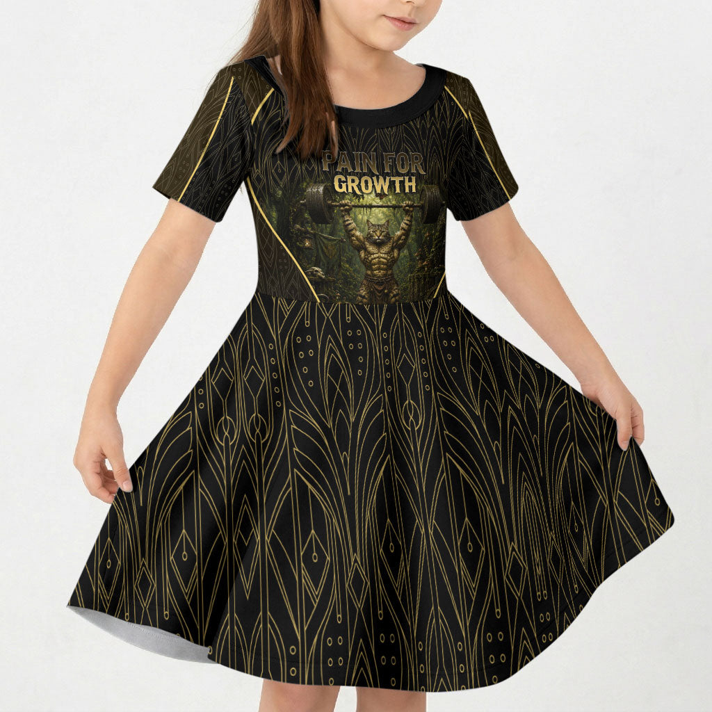 Personalized Muscular Cat Weightlifting Kid Short Sleeve Dress Pain For Growth Dark Fantasy Gym Graphic