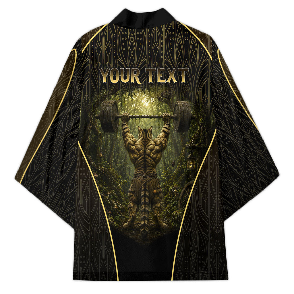Personalized Muscular Cat Weightlifting Kimono Pain For Growth Dark Fantasy Gym Graphic