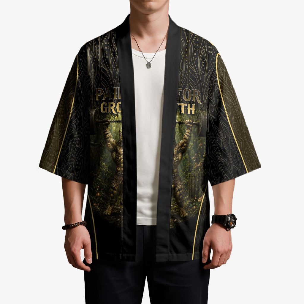 Personalized Muscular Cat Weightlifting Kimono Pain For Growth Dark Fantasy Gym Graphic