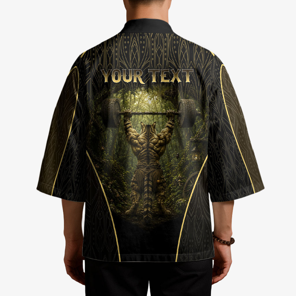 Personalized Muscular Cat Weightlifting Kimono Pain For Growth Dark Fantasy Gym Graphic