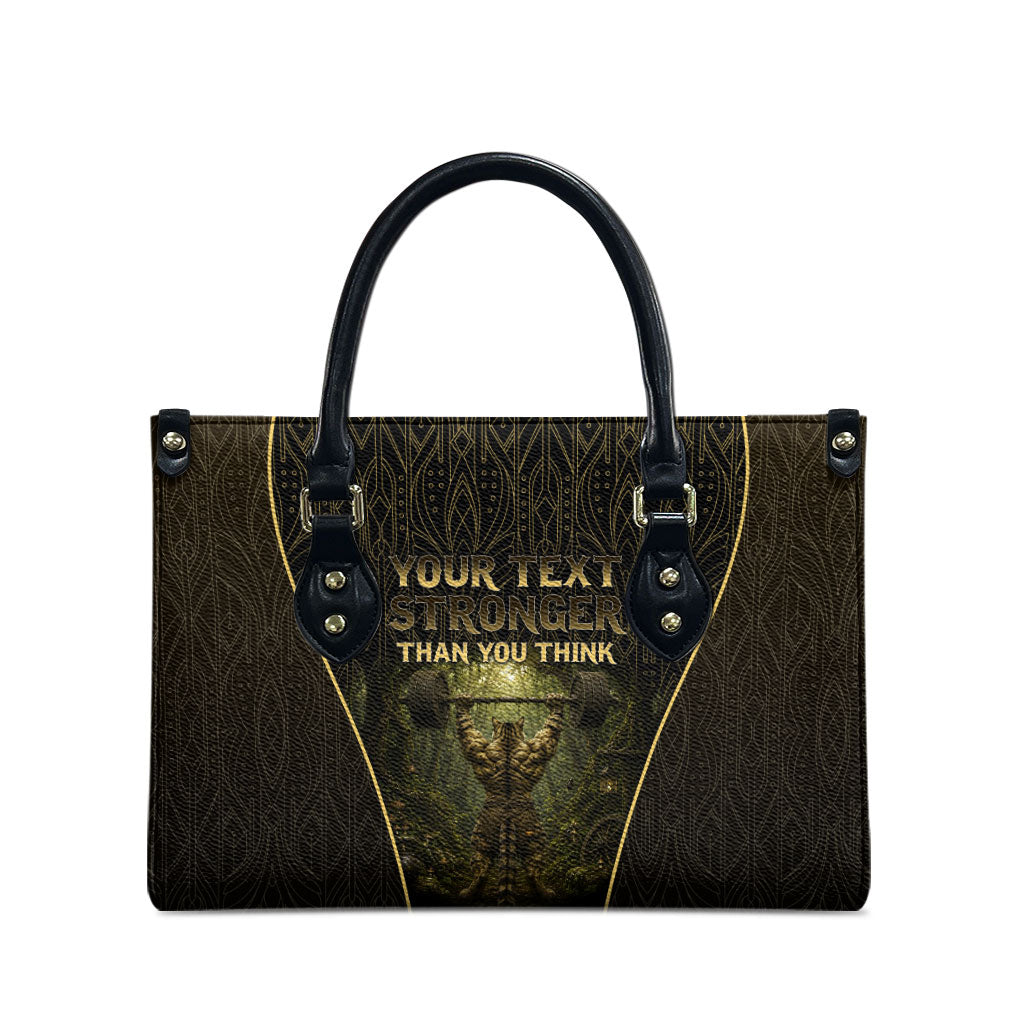 Personalized Muscular Cat Weightlifting Leather Bag Pain For Growth Dark Fantasy Gym Graphic