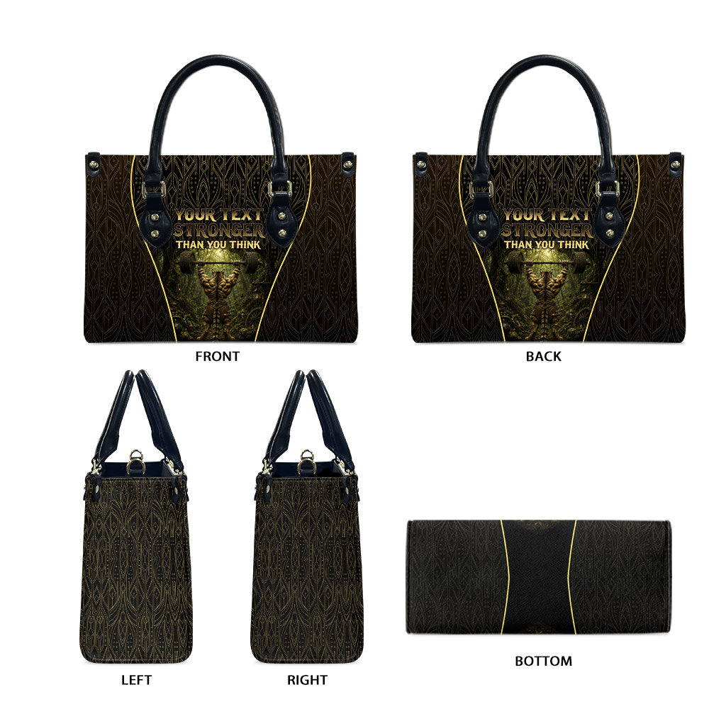 Personalized Muscular Cat Weightlifting Leather Bag Pain For Growth Dark Fantasy Gym Graphic