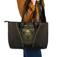 Personalized Muscular Cat Weightlifting Leather Tote Bag Pain For Growth Dark Fantasy Gym Graphic