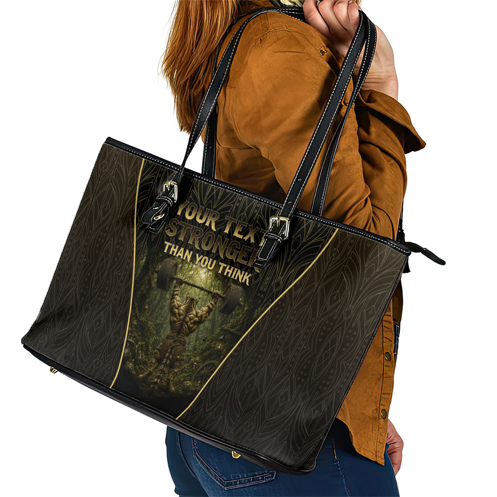 Personalized Muscular Cat Weightlifting Leather Tote Bag Pain For Growth Dark Fantasy Gym Graphic
