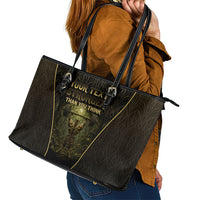 Personalized Muscular Cat Weightlifting Leather Tote Bag Pain For Growth Dark Fantasy Gym Graphic