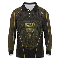 Personalized Muscular Cat Weightlifting Long Sleeve Polo Shirt Pain For Growth Dark Fantasy Gym Graphic