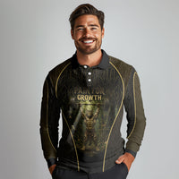 Personalized Muscular Cat Weightlifting Long Sleeve Polo Shirt Pain For Growth Dark Fantasy Gym Graphic