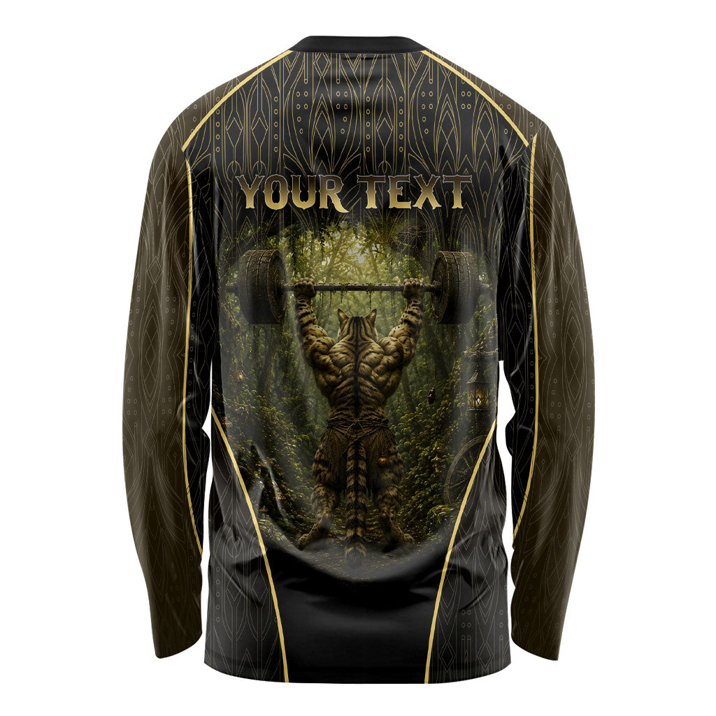 Personalized Muscular Cat Weightlifting Long Sleeve Shirt Pain For Growth Dark Fantasy Gym Graphic