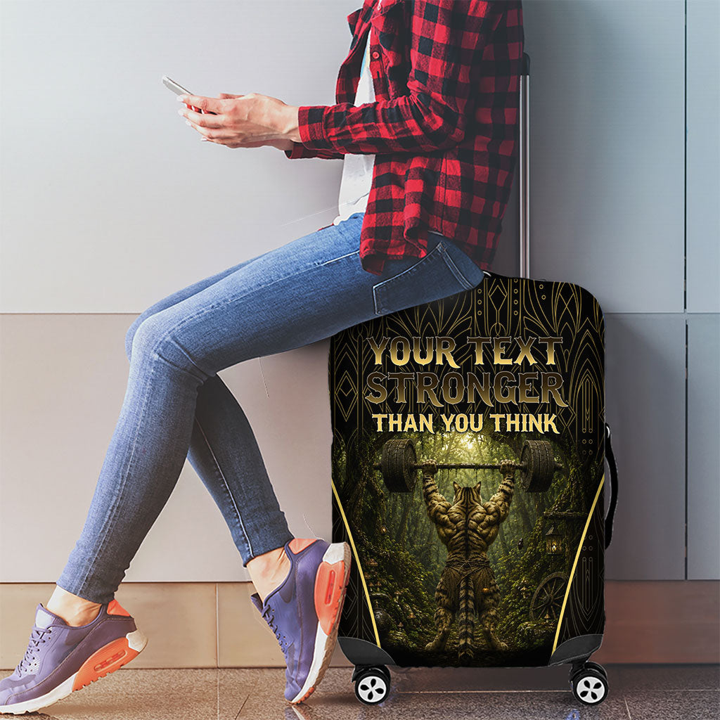 Personalized Muscular Cat Weightlifting Luggage Cover Pain For Growth Dark Fantasy Gym Graphic
