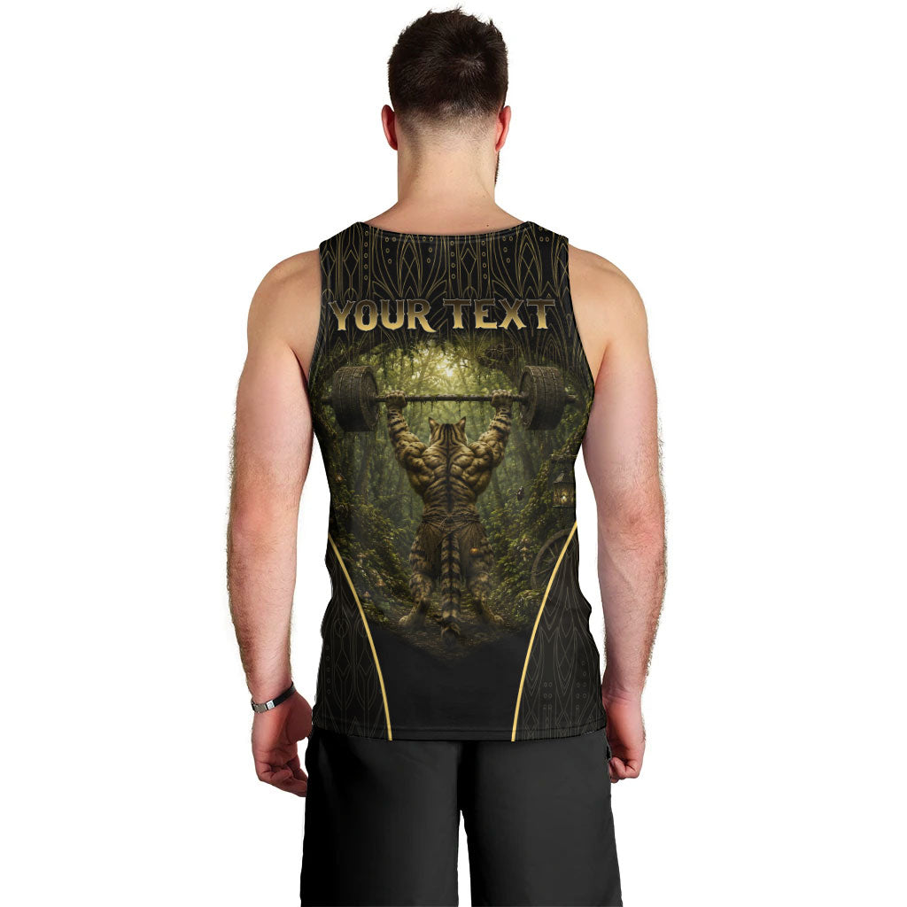 Personalized Muscular Cat Weightlifting Men Tank Top Pain For Growth Dark Fantasy Gym Graphic