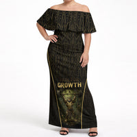 Personalized Muscular Cat Weightlifting Off Shoulder Maxi Dress Pain For Growth Dark Fantasy Gym Graphic