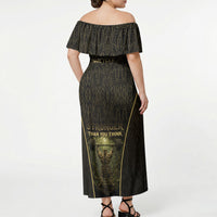 Personalized Muscular Cat Weightlifting Off Shoulder Maxi Dress Pain For Growth Dark Fantasy Gym Graphic