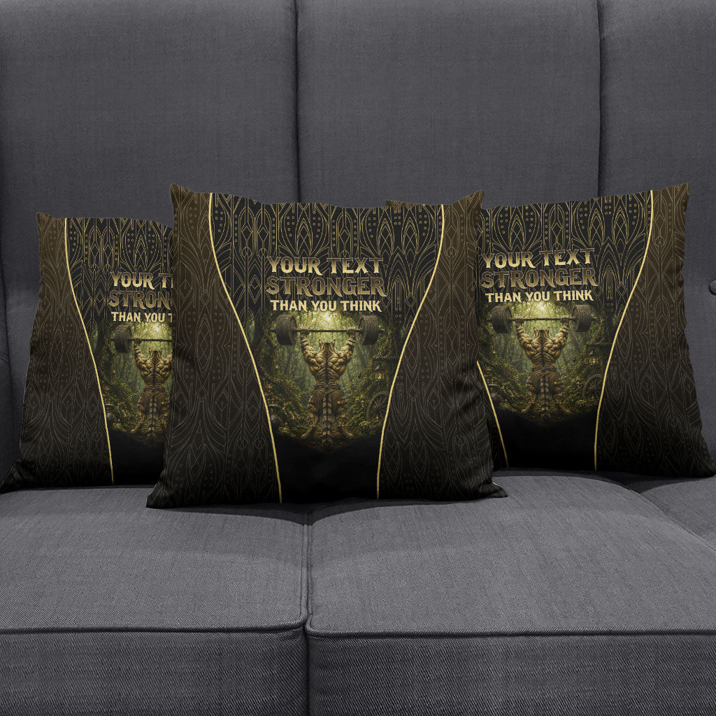 Personalized Muscular Cat Weightlifting Pillow Cover Pain For Growth Dark Fantasy Gym Graphic