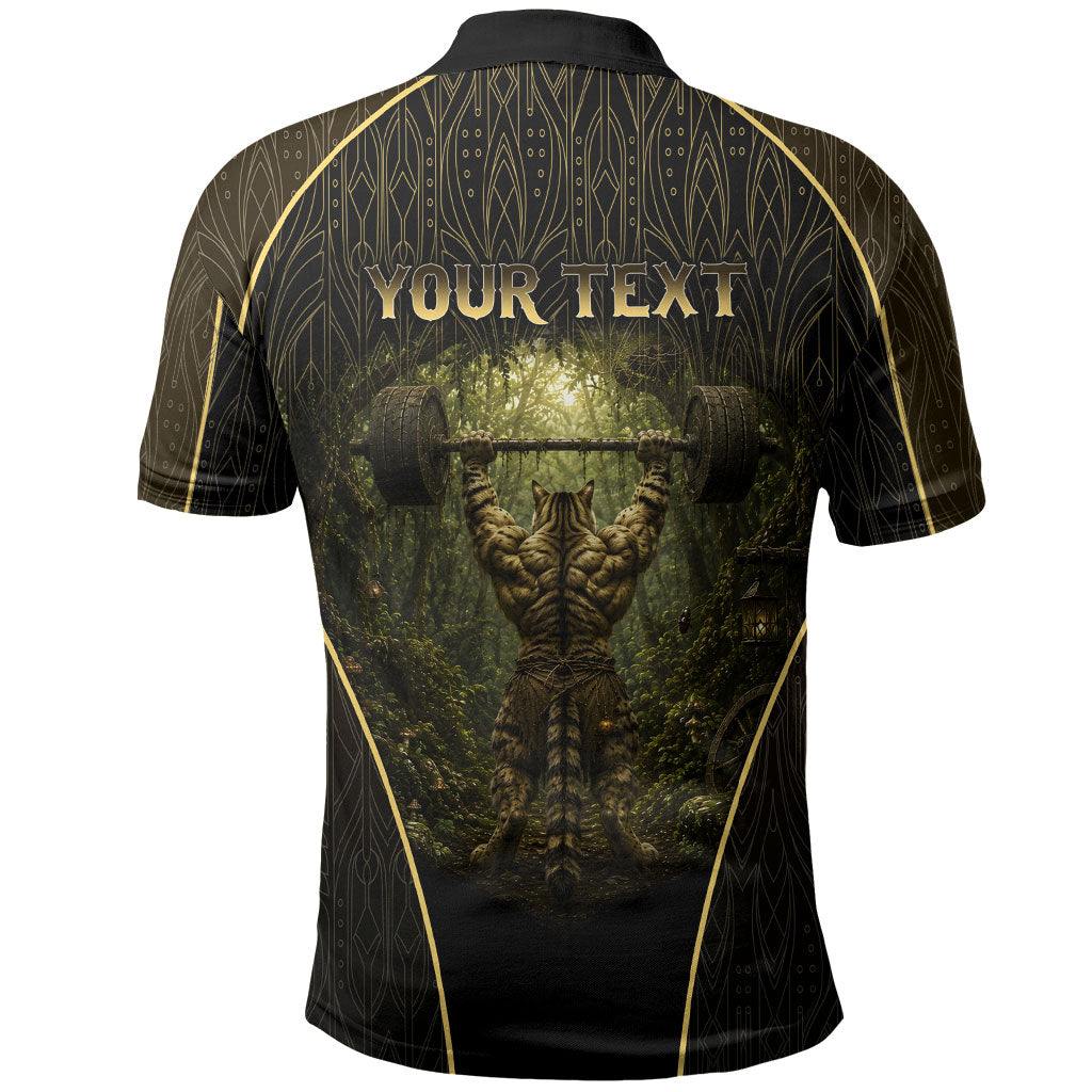 Personalized Muscular Cat Weightlifting Polo Shirt Pain For Growth Dark Fantasy Gym Graphic