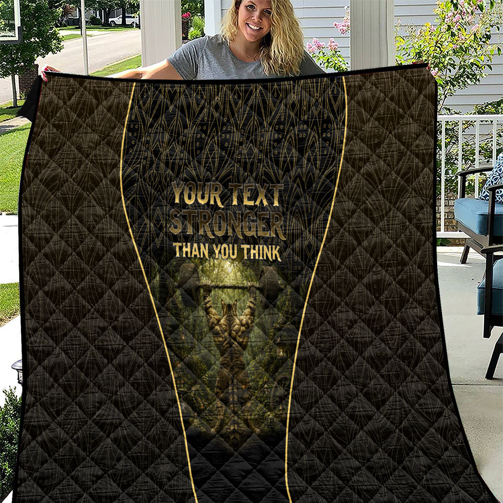 Personalized Muscular Cat Weightlifting Quilt Pain For Growth Dark Fantasy Gym Graphic