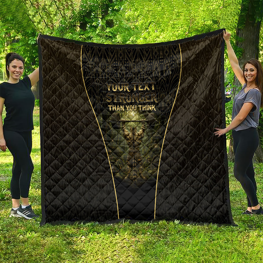 Personalized Muscular Cat Weightlifting Quilt Pain For Growth Dark Fantasy Gym Graphic