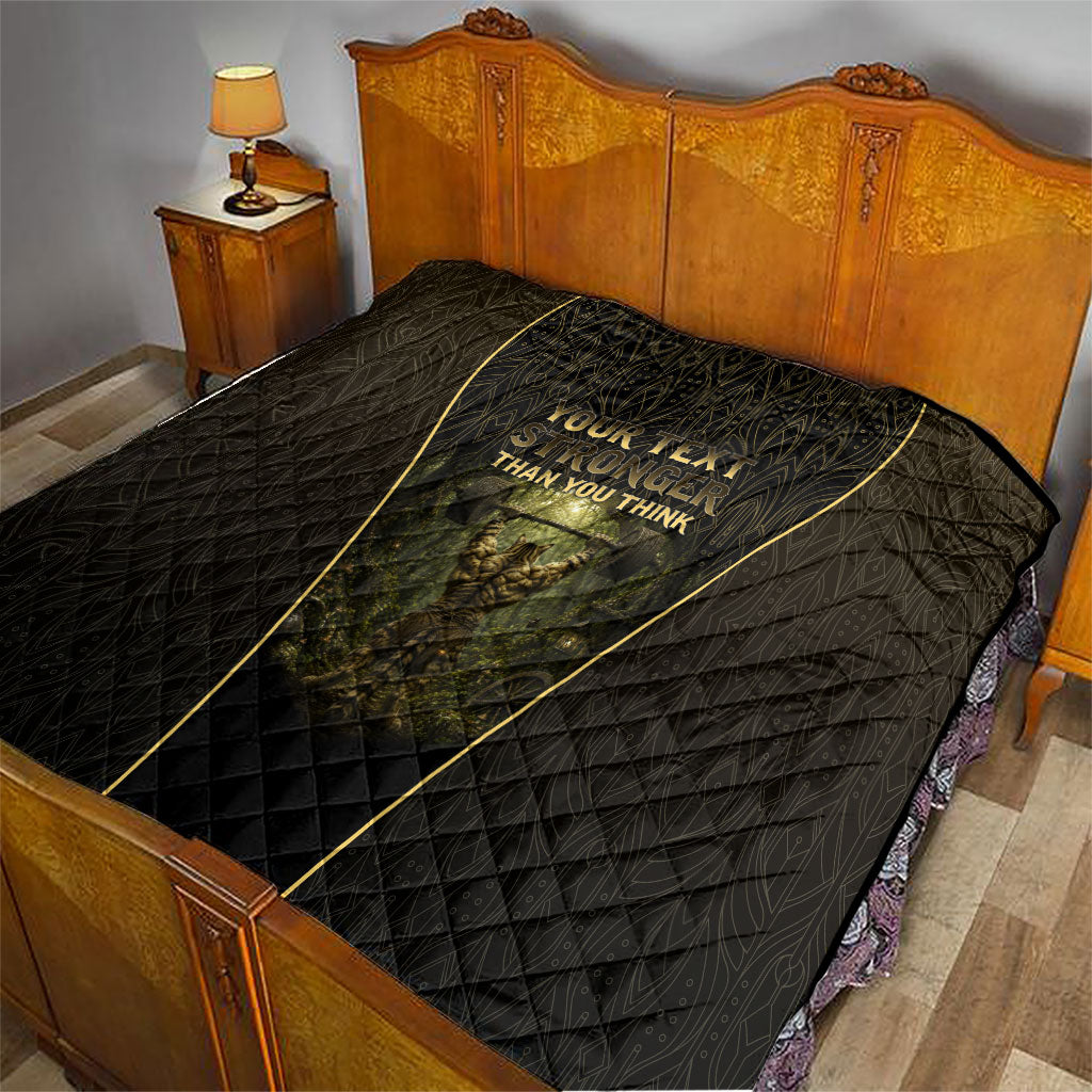 Personalized Muscular Cat Weightlifting Quilt Pain For Growth Dark Fantasy Gym Graphic