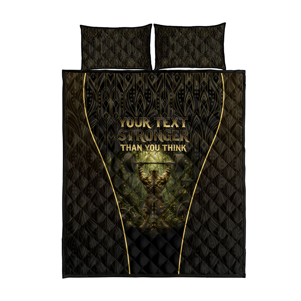 Personalized Muscular Cat Weightlifting Quilt Bed Set Pain For Growth Dark Fantasy Gym Graphic