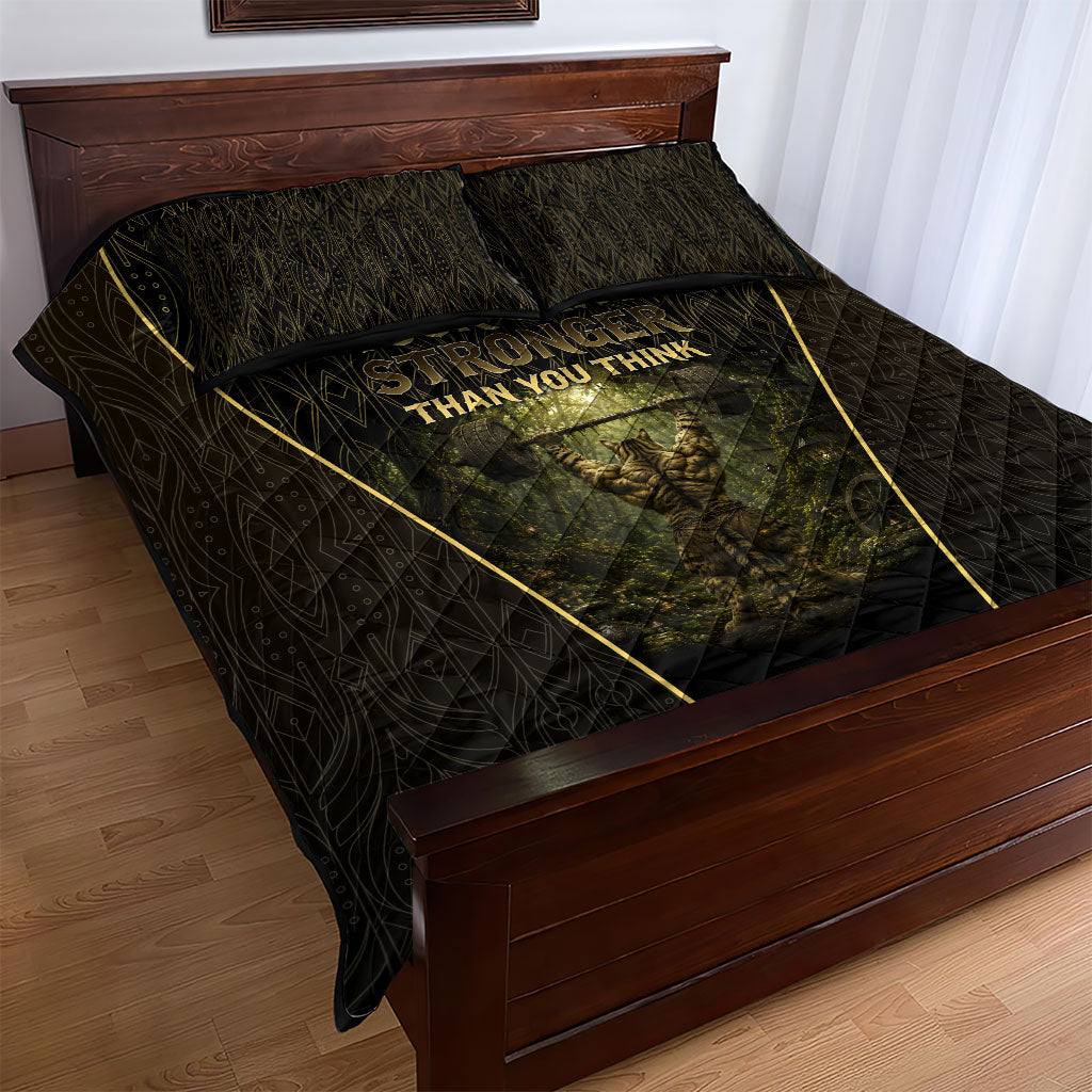 Personalized Muscular Cat Weightlifting Quilt Bed Set Pain For Growth Dark Fantasy Gym Graphic