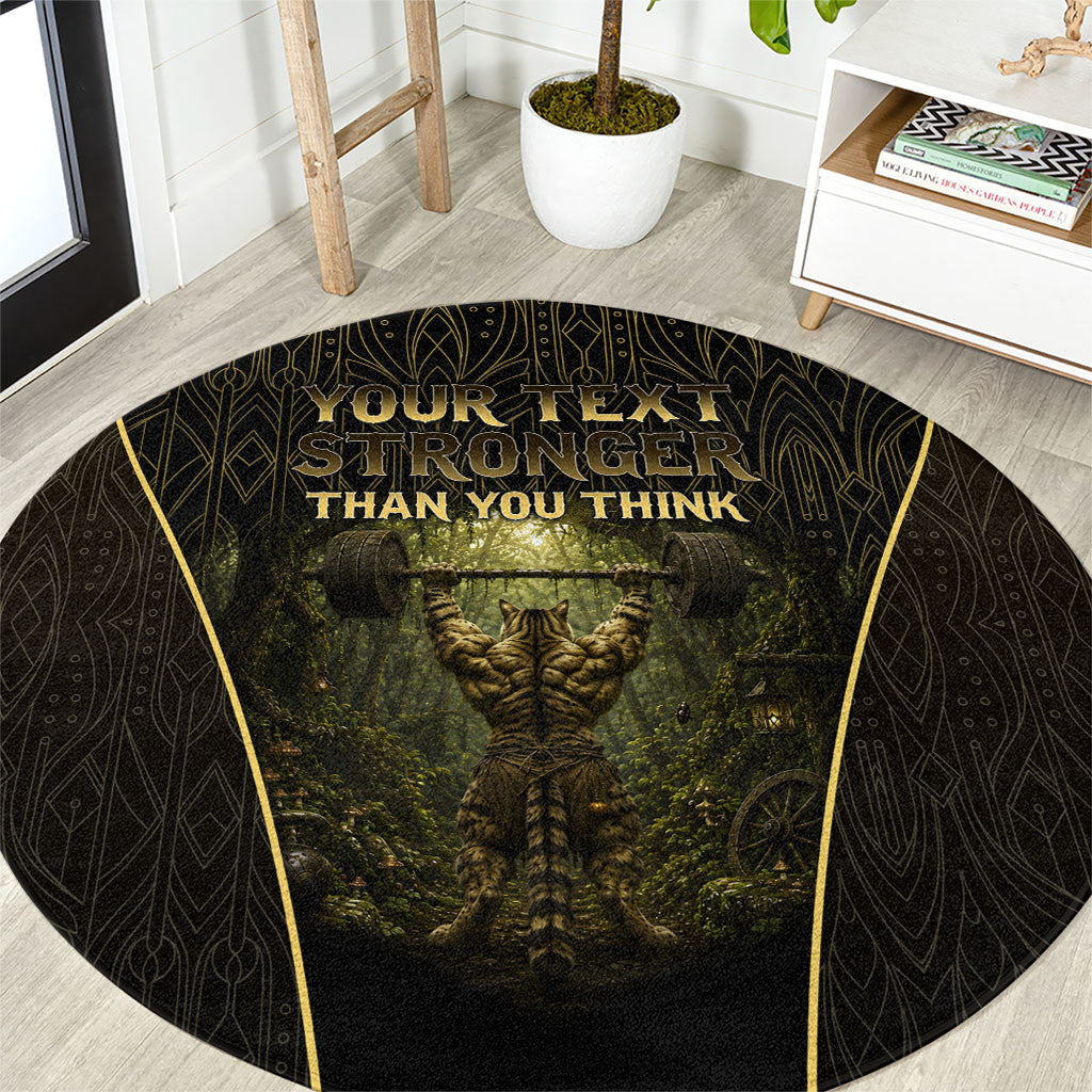 Personalized Muscular Cat Weightlifting Round Carpet Pain For Growth Dark Fantasy Gym Graphic