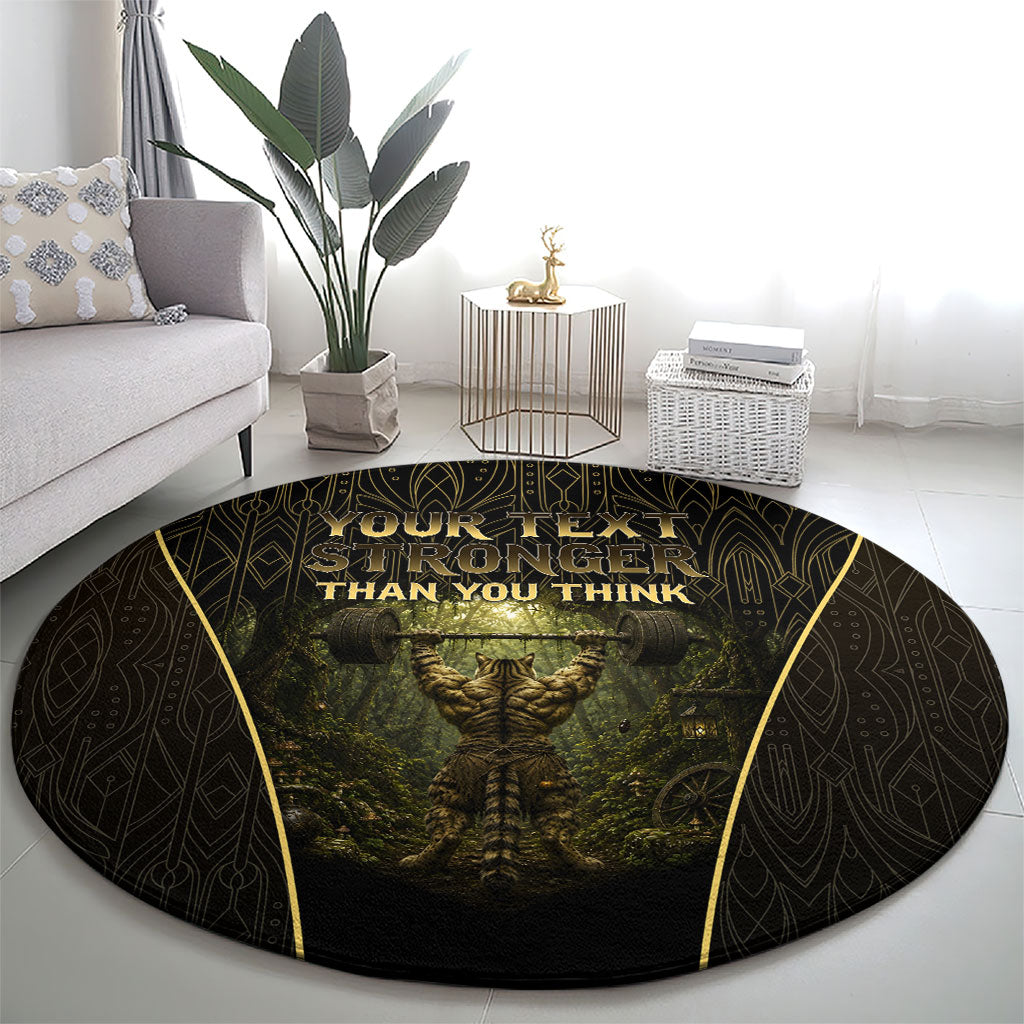 Personalized Muscular Cat Weightlifting Round Carpet Pain For Growth Dark Fantasy Gym Graphic