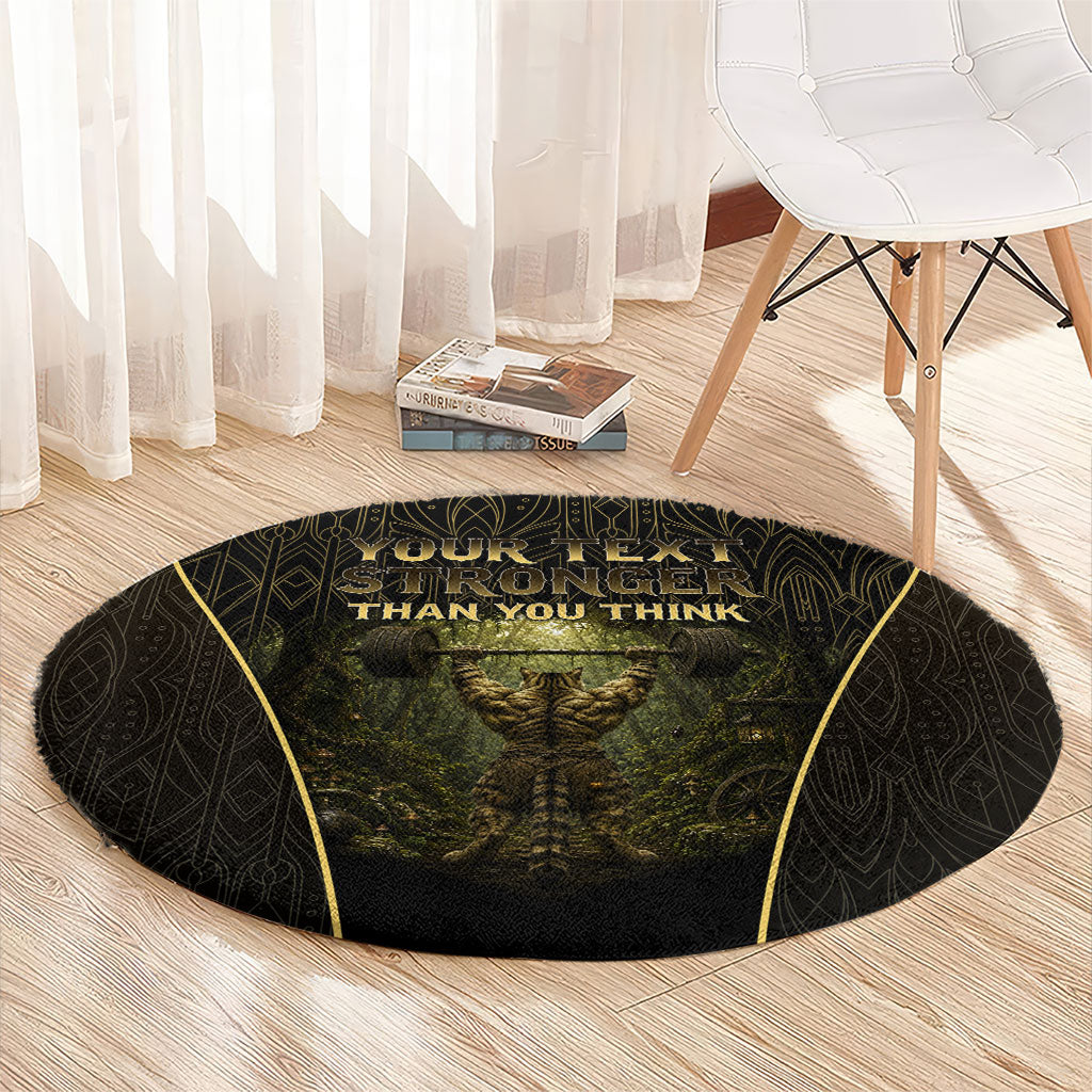 Personalized Muscular Cat Weightlifting Round Carpet Pain For Growth Dark Fantasy Gym Graphic