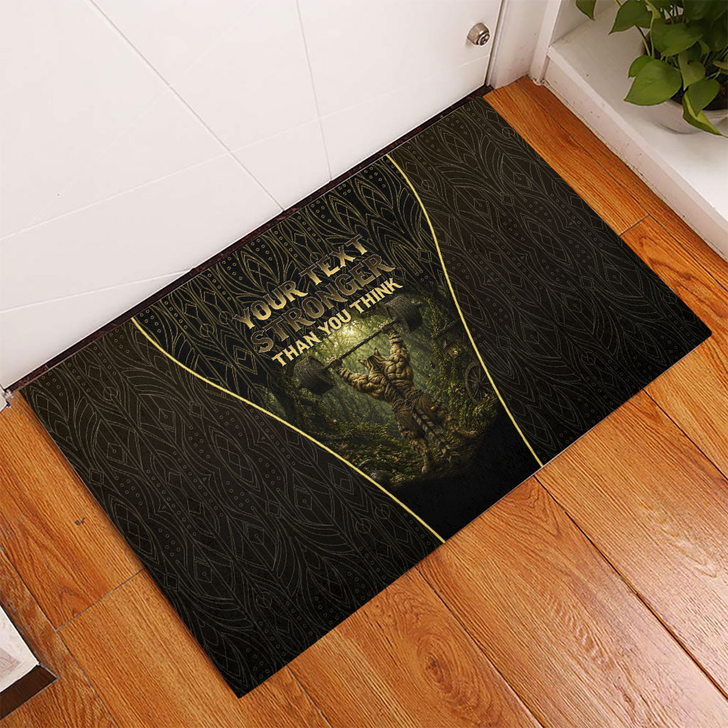 Personalized Muscular Cat Weightlifting Rubber Doormat Pain For Growth Dark Fantasy Gym Graphic