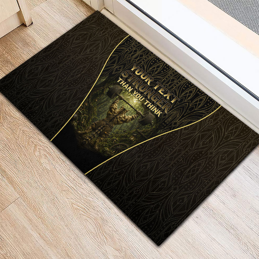 Personalized Muscular Cat Weightlifting Rubber Doormat Pain For Growth Dark Fantasy Gym Graphic