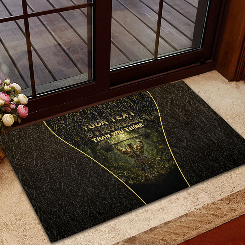 Personalized Muscular Cat Weightlifting Rubber Doormat Pain For Growth Dark Fantasy Gym Graphic