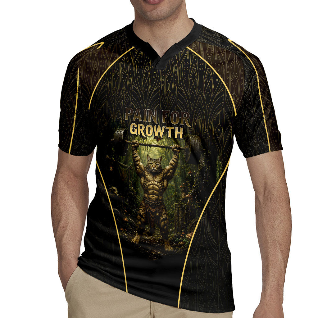 Personalized Muscular Cat Weightlifting Rugby Jersey Pain For Growth Dark Fantasy Gym Graphic