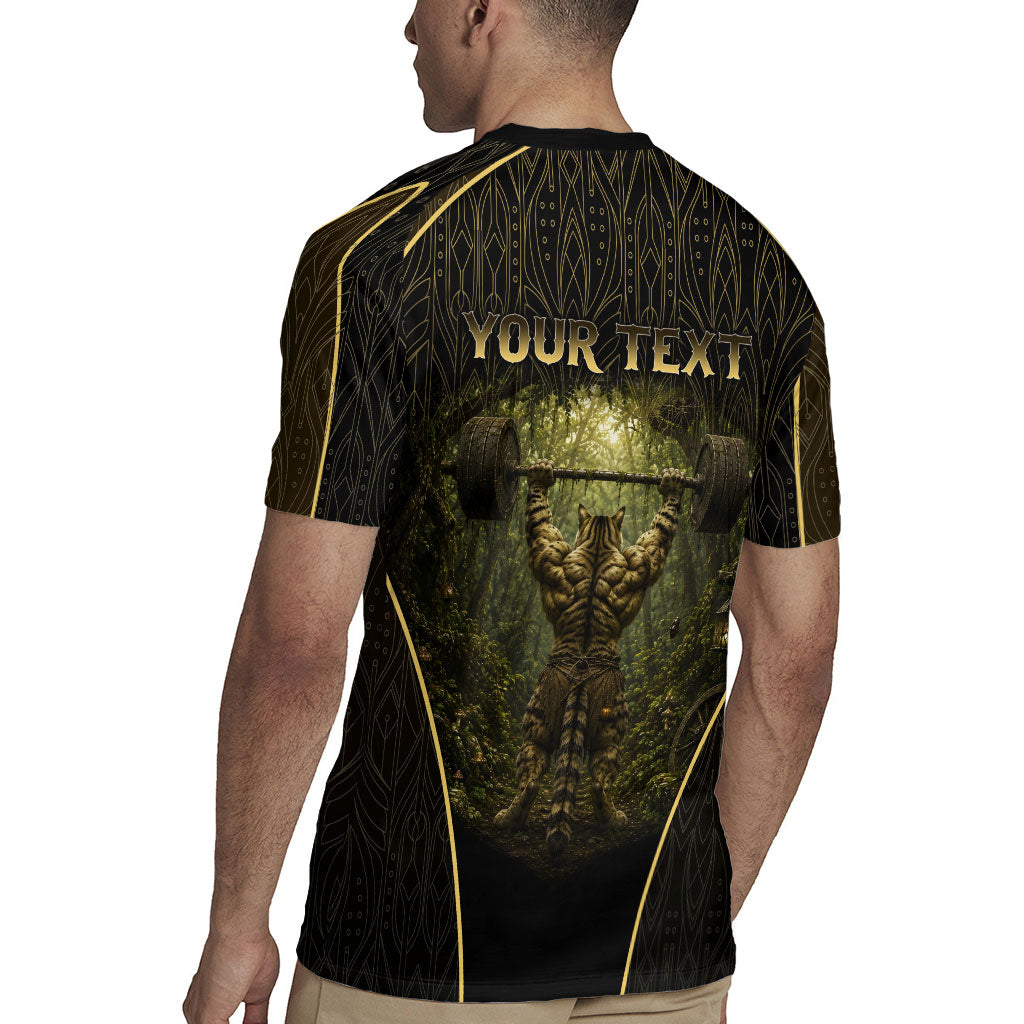 Personalized Muscular Cat Weightlifting Rugby Jersey Pain For Growth Dark Fantasy Gym Graphic
